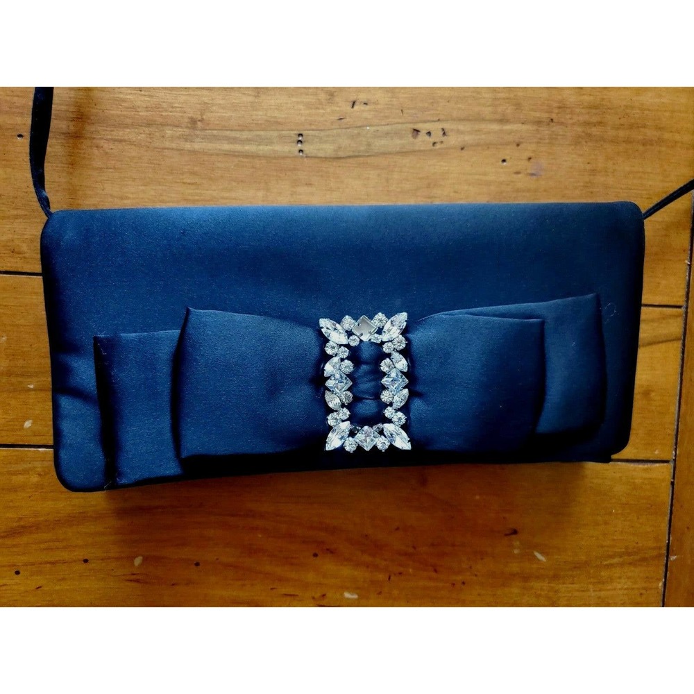 Franchi Black Sateen & Rhinestone Clutch